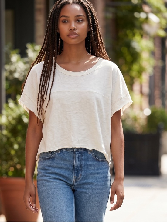 Pilcro Tops - Pilcro Cream Crop Tee
